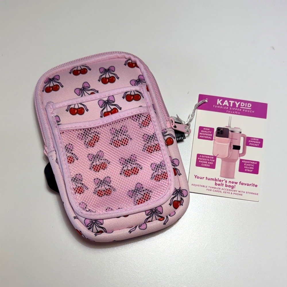 KATYdid Tumbler Zipper Pouch Pink Cherry Design New with Tag